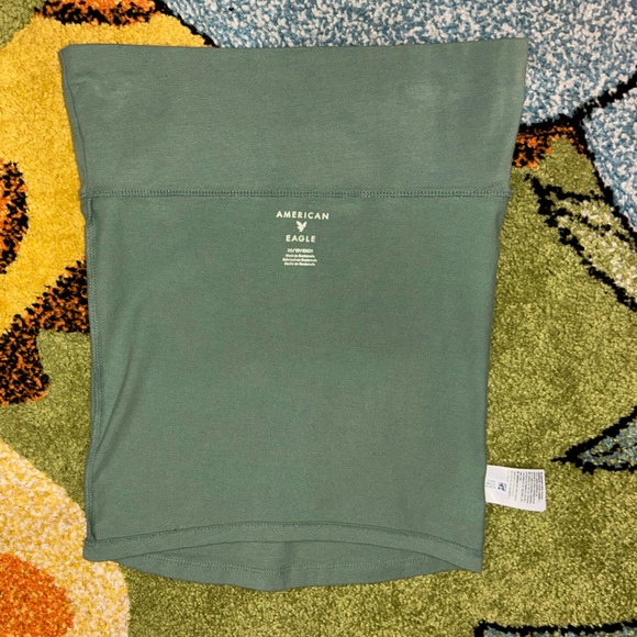 AE Cotton Knit Foldover Tube Top Sage Green Strapless Bodycon Tank Top - Picture 7 of 11